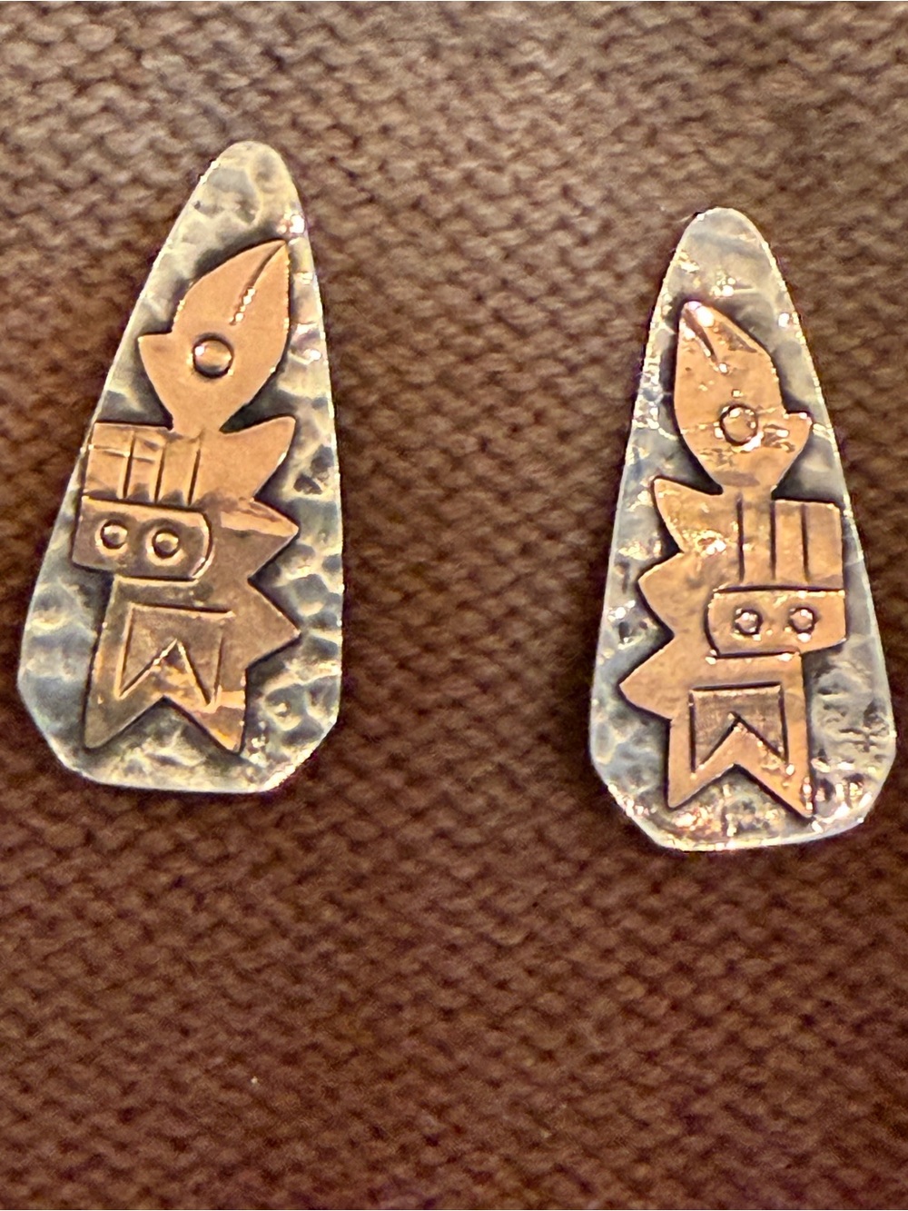 Vintage 925 Sterling & 18K Gold Modernist Clip On Earrings